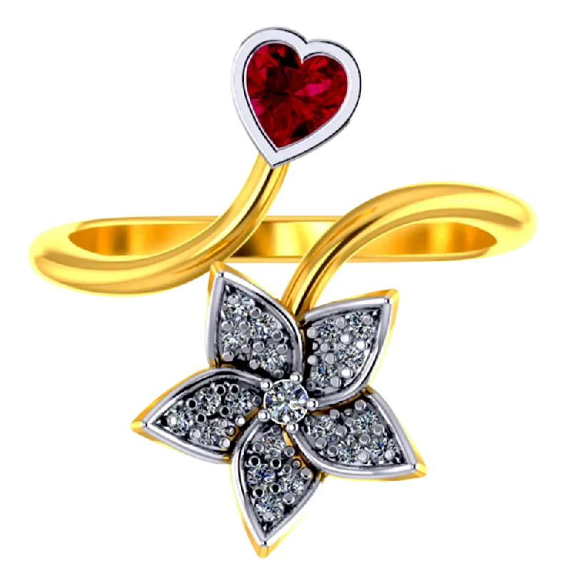 Rings with fluorite stones for rainbow shine -14k Gold Ring With A Heart And A Five-petal Flower Design