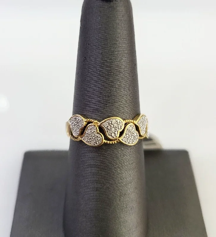 Rings with knot motifs for symbolic love -Real 10k Hearts Diamond Ladies Ring Women Casual 10Kt Yellow Gold