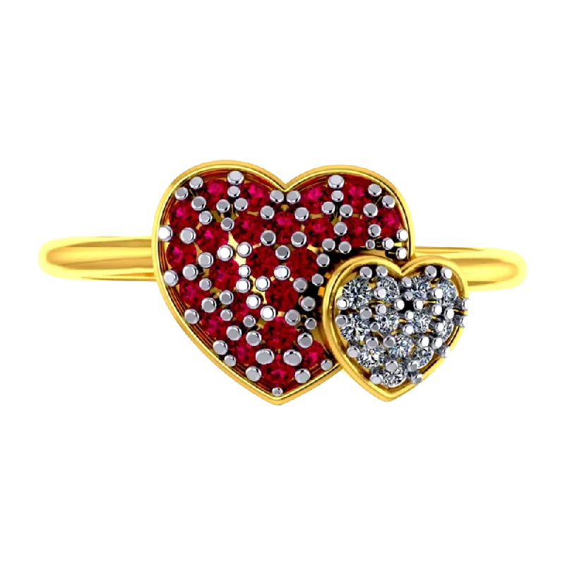 Rings with aventurine gems for green luck -14k Gold Ring With Two  Zirconia Stone Hearts