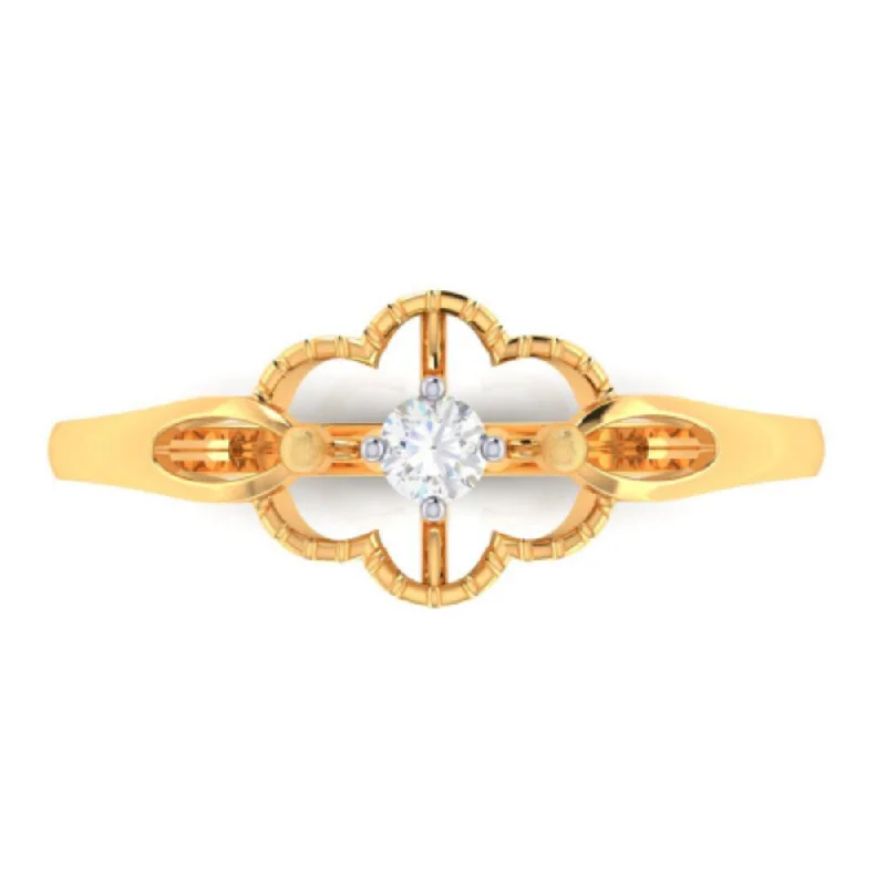 Rings with wide bands for statement wear -14k Floral Design Gold Ring With American Diamond