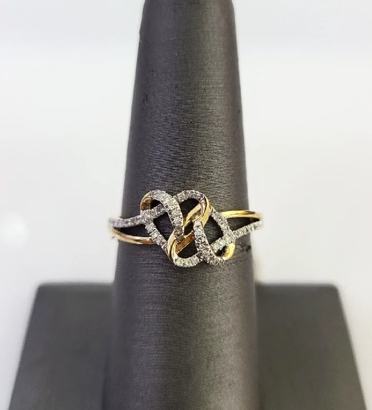 Rings with spiral designs for eye-catching twist -Real 10k Hearts Diamond Ladies Ring Women Casual 10Kt Yellow Gold