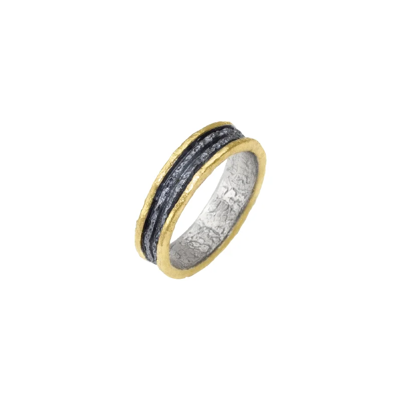 Rings with polished onyx for sleek contrast -Apostolos Men's Ring with Gold Edges