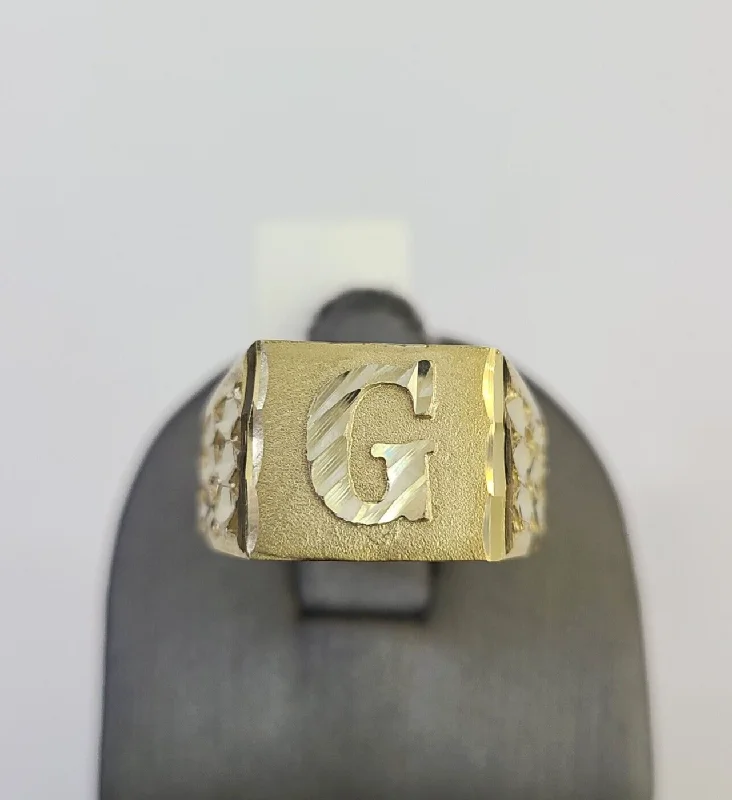 Rings with matte gold for subtle luxury -Real 10k Initial G Casual Ring Alphabet Yellow Gold 10kt Genuine