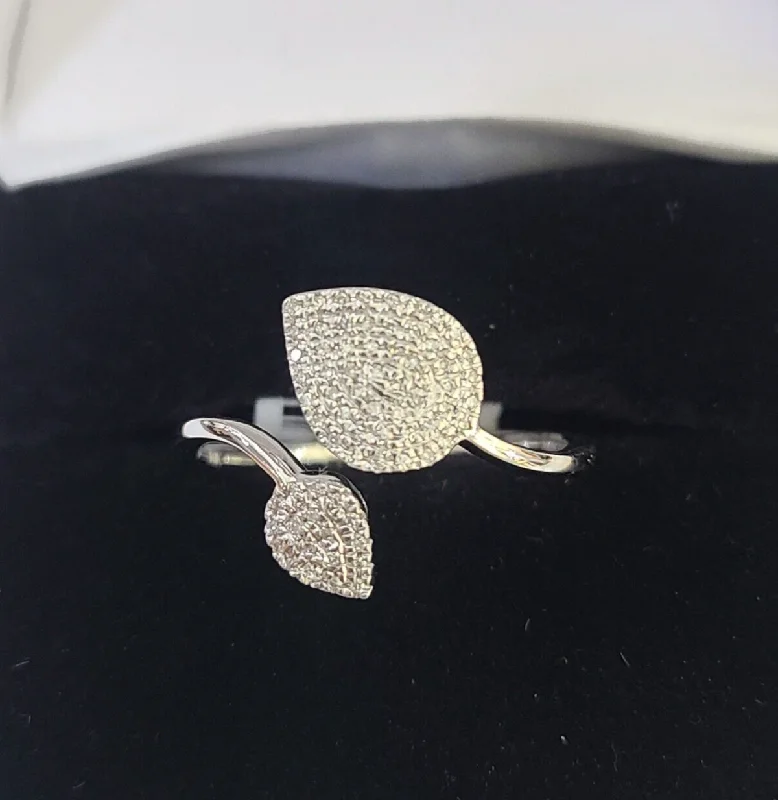 Titanium rings with rugged brushed metal look -REAL 10k White Gold Diamond Ring Leaf Shaped Casual Engagement Ring Genuine