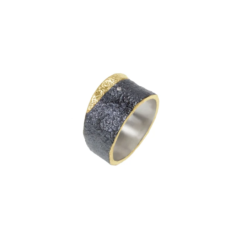 Rings with raw jade for natural calm -Apostolos Tapered Ring in oxidized Sterling Silver with 18k Gold Highlight and Diamond