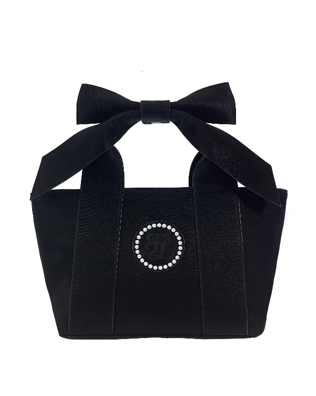 Trendy women's bags with unique shape and stylish hardware for modern flair-Big ribbon handle tote bag - Black