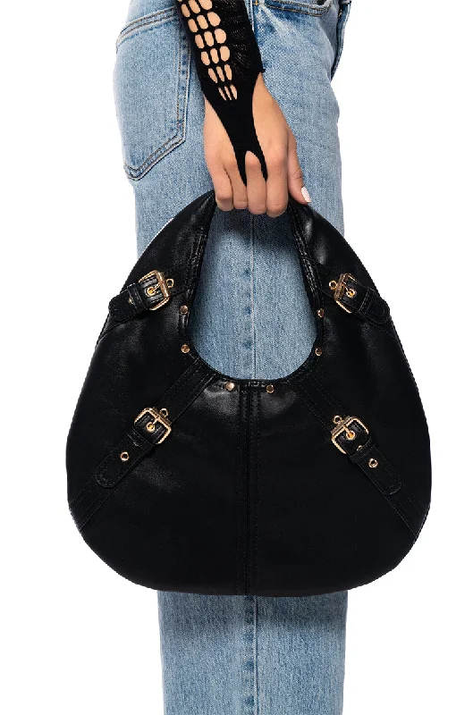 Women's bags with bohemian design and colorful details for a relaxed, carefree vibe-INEZ BLACK BUCKLE BAG