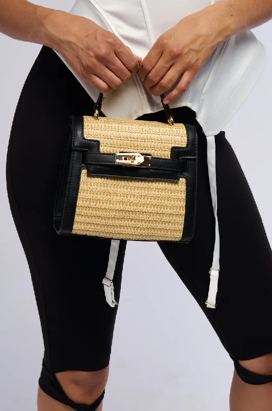 Elegant women's bags with woven texture and metallic chain strap for sophisticated look-RAFFIA MINI BAG