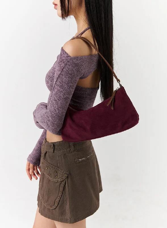 Women's bags with vibrant colors and smooth, textured leather for everyday appeal-Suede Shoulder Bag CD322