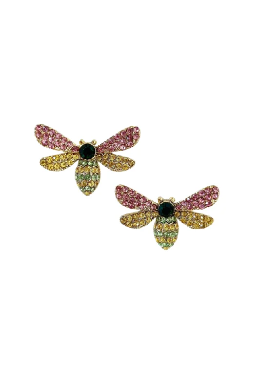 Rings with pave ruby for dazzling sparkle -Zircon Bee Stud Earring