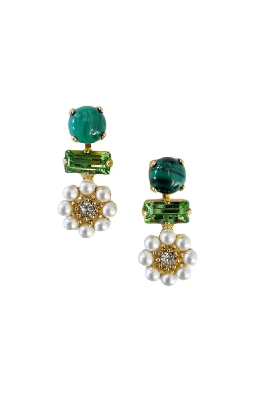 Rings with rough peridot for green texture -Phillipa Flower Earring