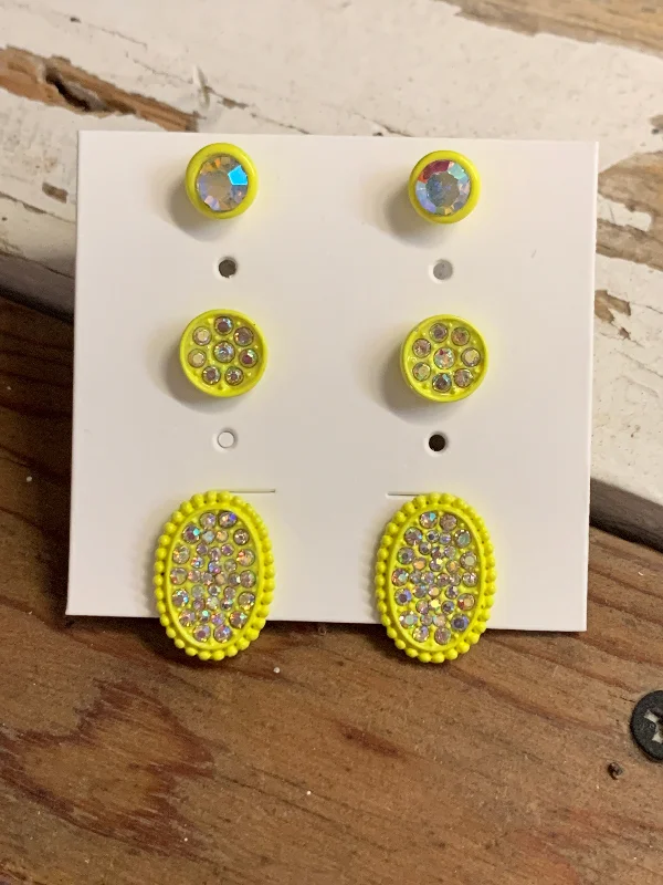 Titanium rings with rugged brushed metal look -Lemon Rhinestone Earring Set