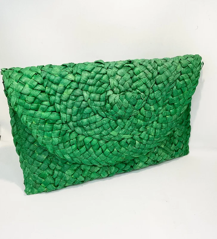 Fashionable women's bags with leather straps and contrast stitching for a modern look-Raffia Clutch Bag Green