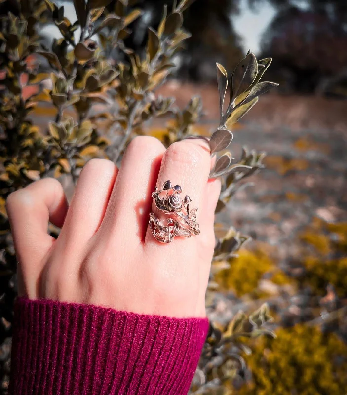 Rings with wide bands for statement wear -Ring- Snail + Mushrooms - SALE!