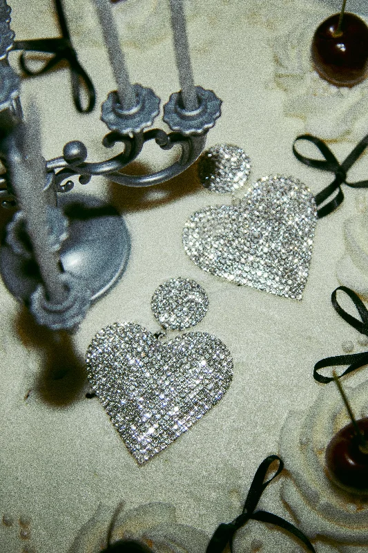 Rings with oxidized bands for vintage edge -Love Galore Embellished Heart Earring - Silver