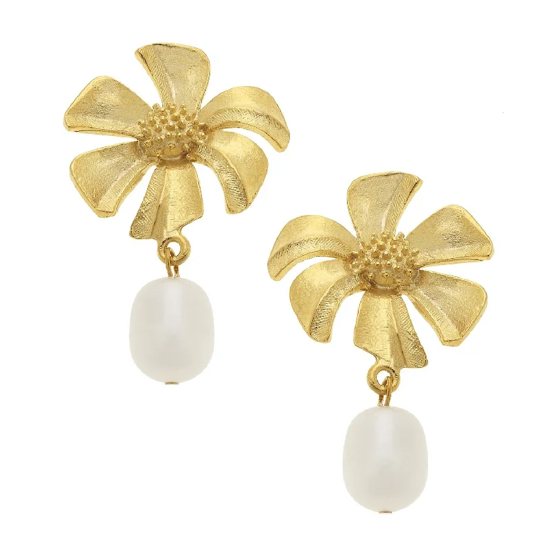 Rings with sunburst citrine for radiant appeal -Susan Shaw Tropical Flower and Pearl Drop Earring