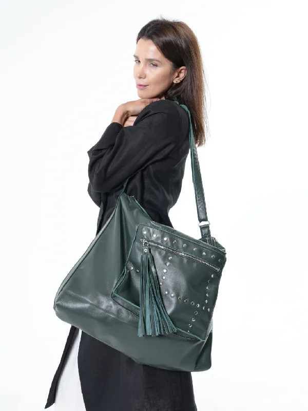 Practical women's bags with adjustable straps and spacious interior for versatility-Oversized Slouchy Tote Bag In Green