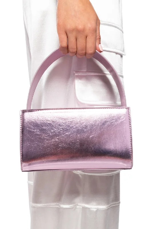 Women's bags with faux leather finish and multiple pockets for maximum organization-CHEERFUL PINK METALLIC BAG