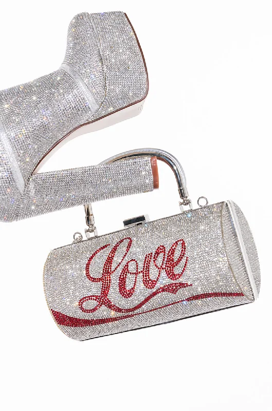 Women's bags with large front pocket and adjustable strap for daily convenience-LOVE DIET RHINESTONE BAG