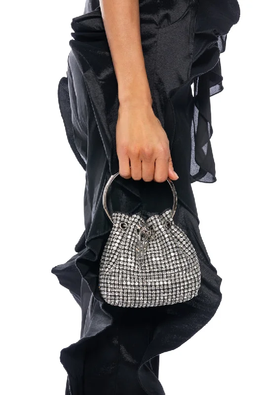 Practical women's bags with secure zippers and exterior slip pockets for convenience-DISTURBIA EMBELLISHED BUCKET BAG