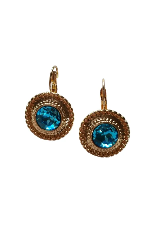 Rings with polished tourmaline for vibrant shine -Gold Lara Round Blue Gem Earring