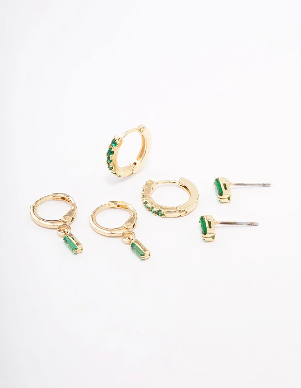 Dainty rings with subtle engraved star motifs -Lovisa Gold Plated Emerald Green Baguette Stud & Huggie Earring Pack