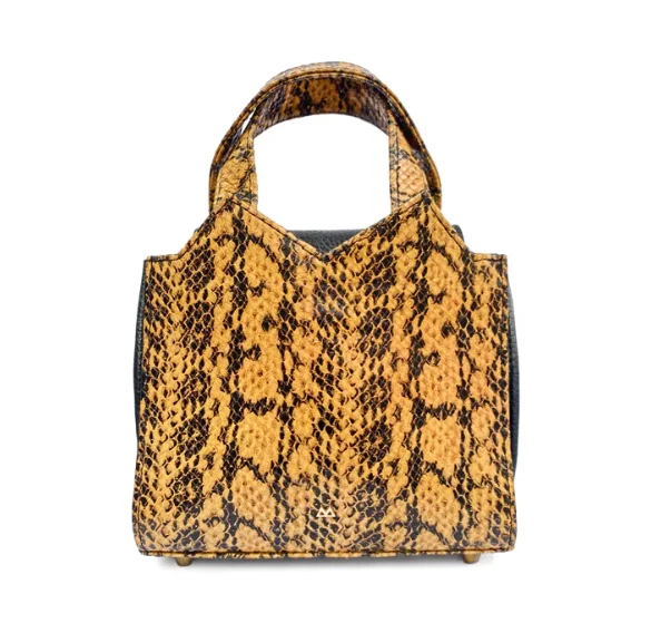 Casual women's bags with casual design and soft material for laid-back days-MARTE EGELE Yellow and Black Embossed Genuine Snake Leather Mini Tote Bag