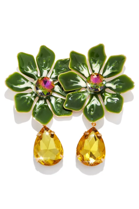 Rings with peacock ore for iridescent glow -Imara Colorful Flower Earring - Green