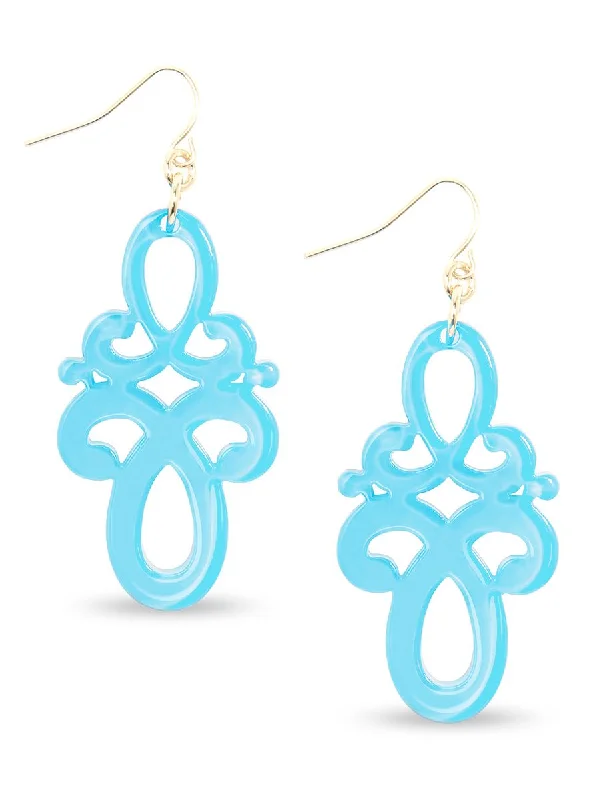 Rings with carved turquoise for artistic flair -Zenzii Double Scroll Drop Earring - Bright Blue