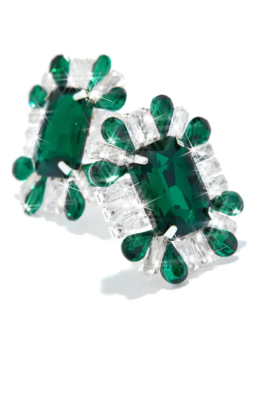 Sterling silver rings with vibrant turquoise stones -Mirabel Cubic Zirconia  Statement Earring - Green