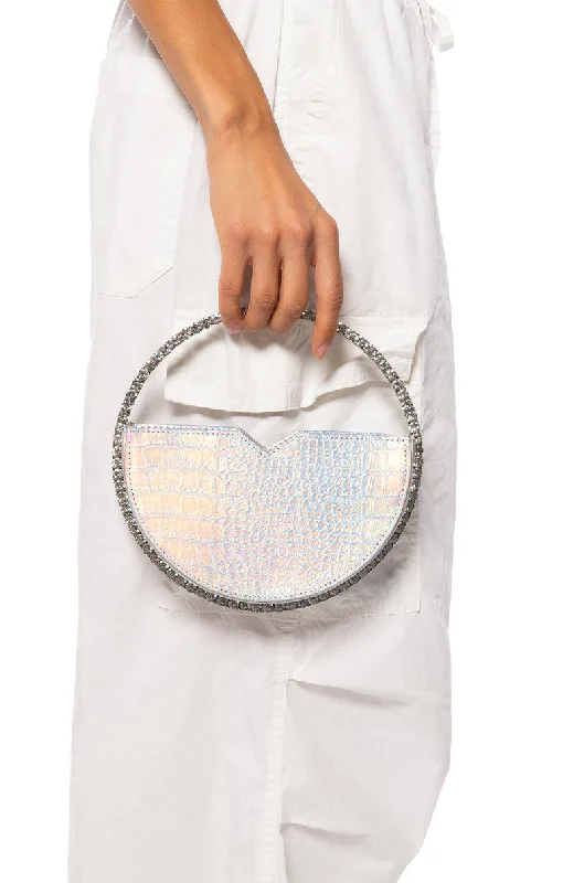 Women's bags with woven texture and leather handles for a chic yet casual look-MINT DIAMOND HANDLE BAG IN SILVER HOLOGRAM