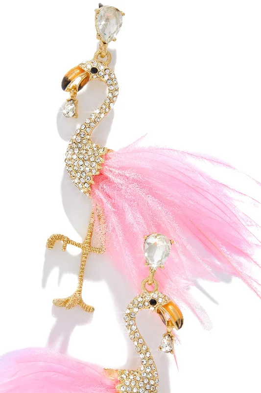 Rings with wide bands for statement wear -Aruba Faux Feather Flamingo Earring - Pink