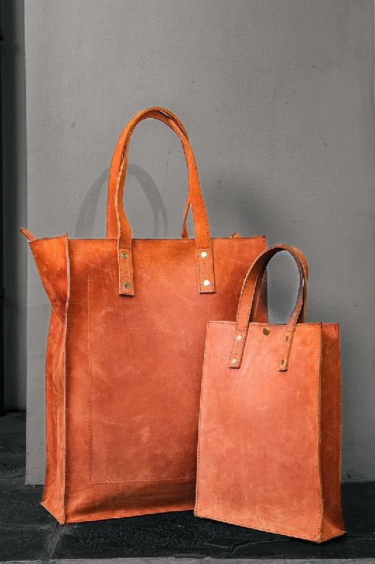 Women's bags with sleek design and simple hardware for a chic, minimalist appearance-TUG Yugi Chestnut Leather Double Strap Tote Bag