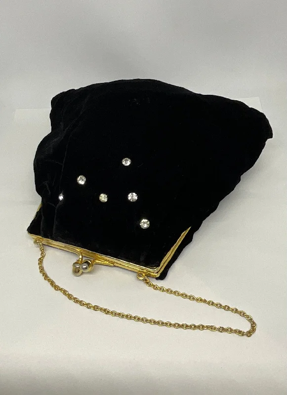 Casual women's bags with casual design and soft material for laid-back days-Vintage Original 1940’s/50s Black Velvet  Diamanté Bag