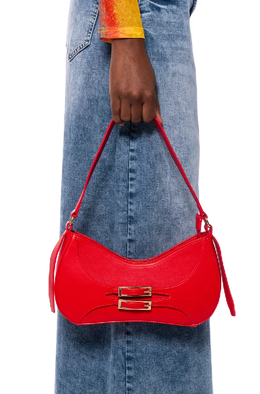 Women's bags with faux leather finish and multiple pockets for maximum organization-ORTIZ SHOULDER BAG IN RED PU