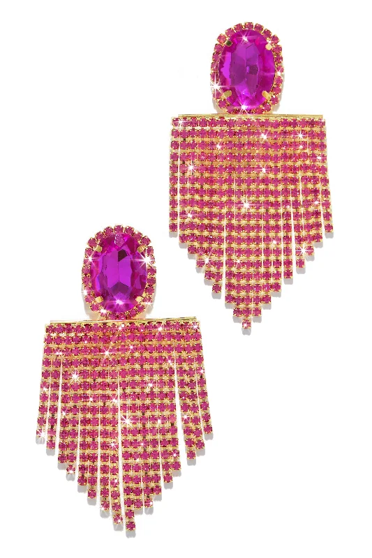 Rings with coral stones for vibrant pop -All Night Statement Fringe Earring - Pink