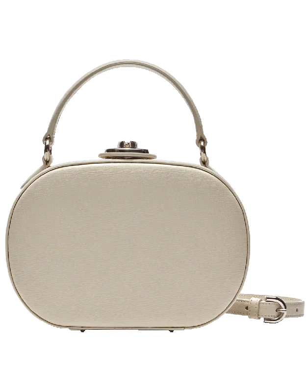 Practical women's bags with front pockets and shoulder strap for everyday use-White Gianna Oval Box Bag