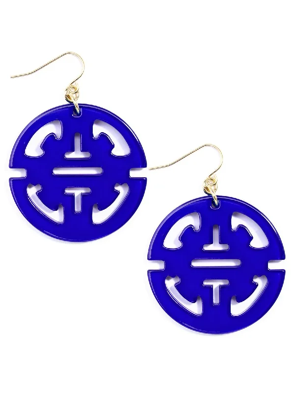 Rings with bold malachite for green swirls -Zenzii Traveling Resin Drop Earring - Cobalt