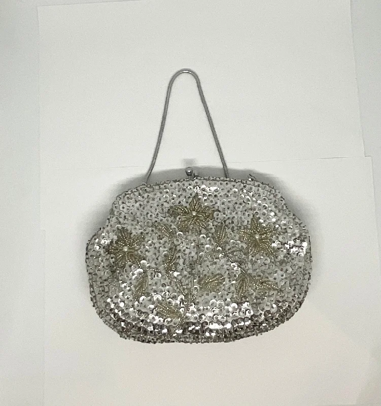 Classic women's bags with simple design and durable leather for everyday use-Vintage Original 1950/60’s Silver Beaded Bag