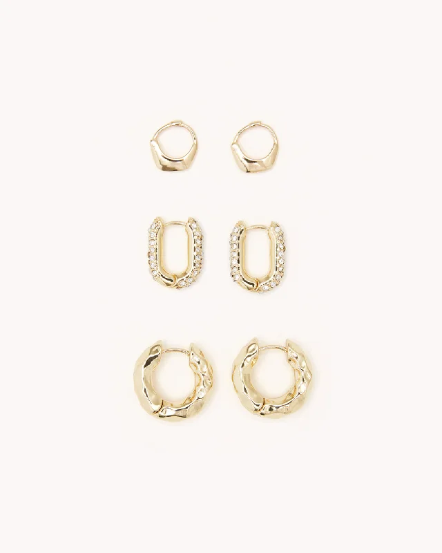 Rings with smoky quartz for muted elegance -AMOURA EARRING 3 PACK - GOLD PLATED 18K