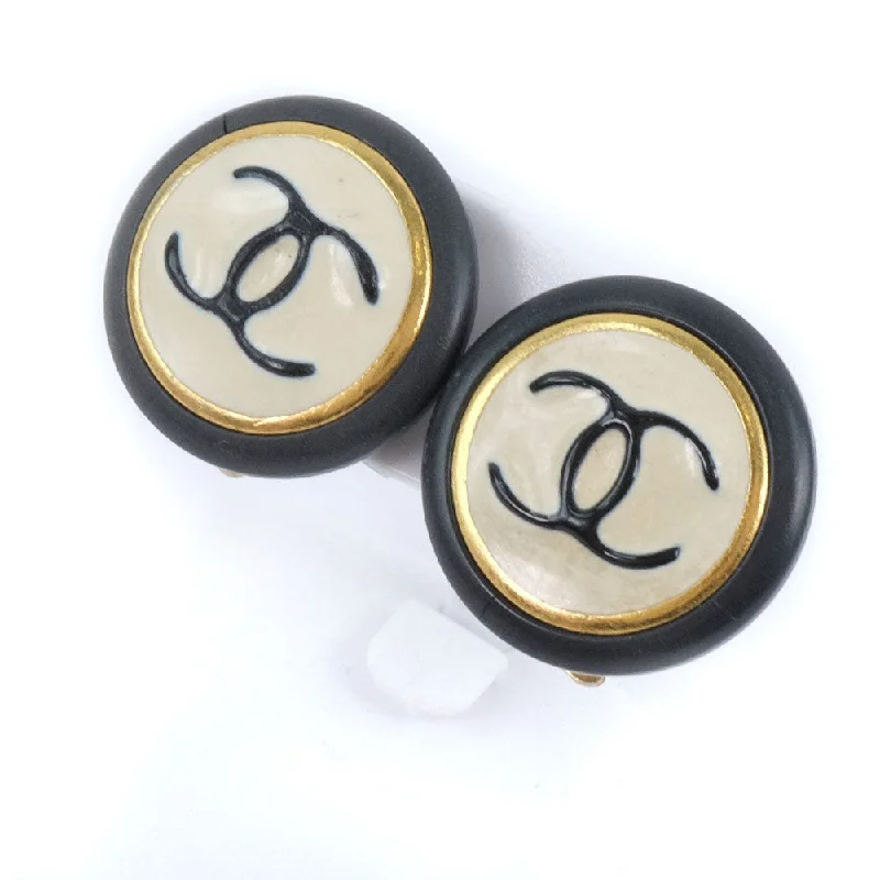 Rings with sleek black agate for edge -Chanel Chanel Coco Mark Earring Black 97P  6.5g Coco Mark