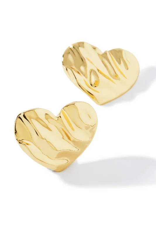 Rings with carved turquoise for artistic flair -Darling Love Embossed Heart Earring - Gold