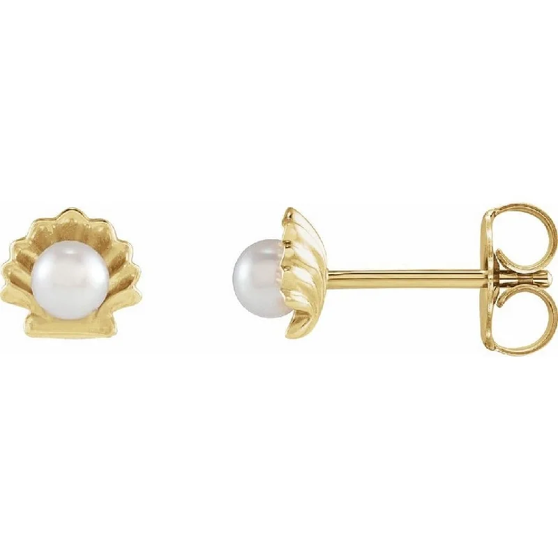 Stackable rings with mixed metal finishes -Curata 14k Yellow Gold 3mm Cultured White Seed Pearl White Shell Earring