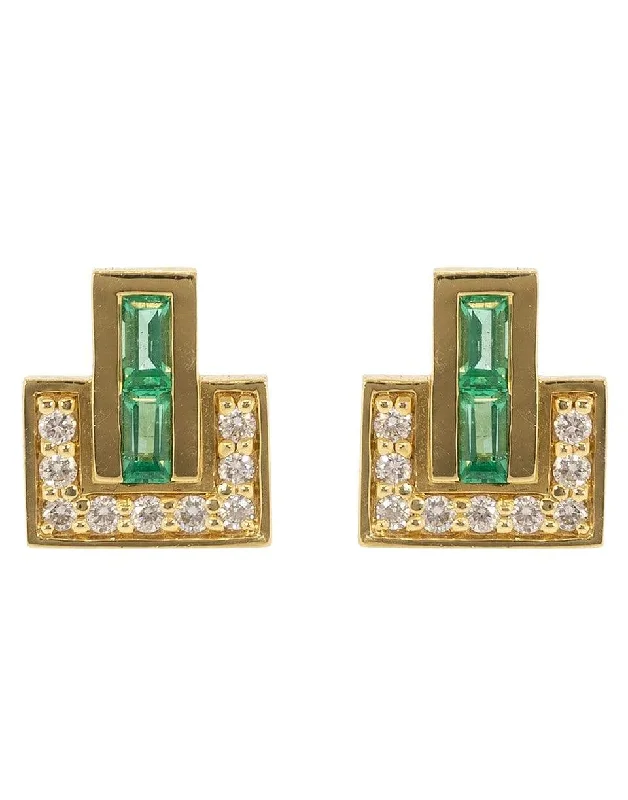 Elegant women's bags with gold hardware and sleek design for formal events-Emerald and Diamond Baguette Pave Studs