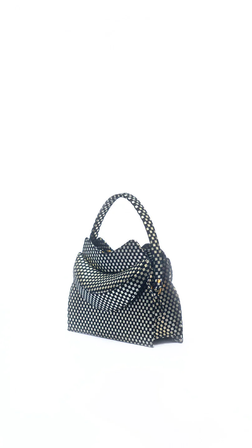 Women's bags with quilted design and chain strap for a sophisticated look-Dada Pedon Luna Snowflake Obsidian mini tote bag