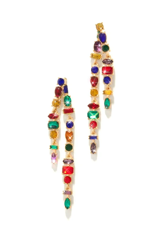 Rings with faceted garnet for deep shine -Vico Embellished Dangle Earring - Gold Multi