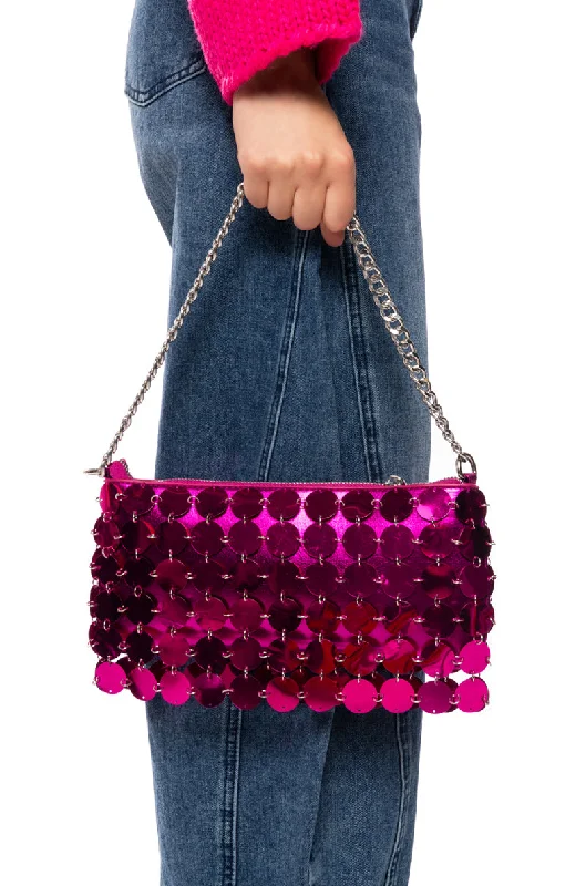 Stylish women's bags with vibrant colors and eye-catching prints for a bold statement-CARMELINA METALLIC SEQUIN BAG IN FUCHSIA