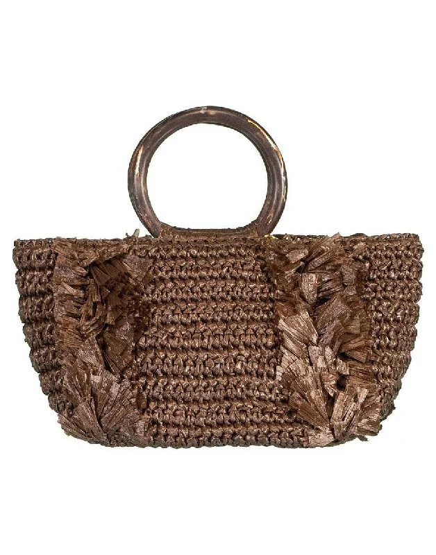 Women's bags with unique geometric shapes and bold color combinations for statement fashion-Coco Corallina Raffia Top Handle Bag