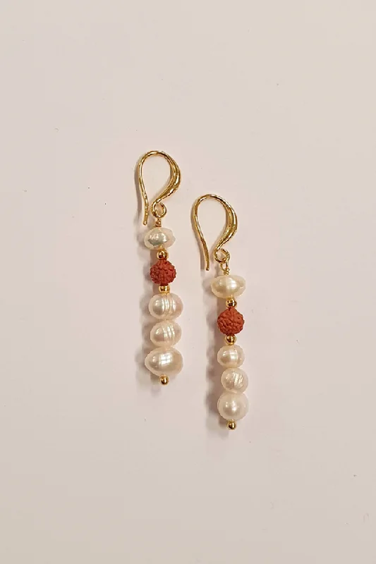 Rings with polished opal for iridescent beauty -Pearl Earring with Rudraksha