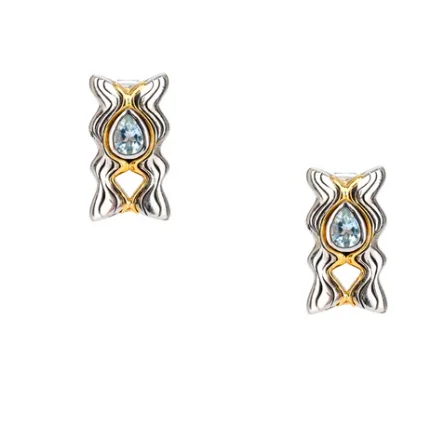 Rings with lotus flower engravings for peace -S/sil Rhodium + 10k Blue Topaz Rocks 'n Rivers Stud Earring